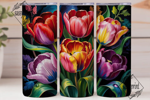Stained Glass Tulips 20oz Tumbler Wrap Sublimation sassyprint 