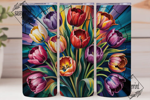 Stained Glass Tulips 20oz Tumbler Wrap Sublimation sassyprint 