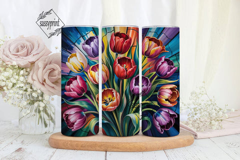 Stained Glass Tulips 20oz Tumbler Wrap Sublimation sassyprint 