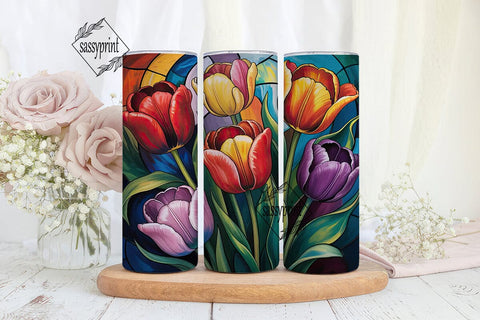 Stained Glass Tulips 20oz Tumbler Wrap Sublimation sassyprint 