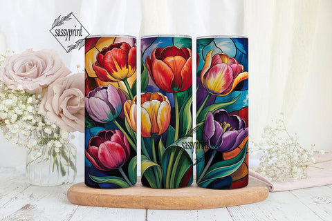 Stained Glass Tulips 20oz Tumbler Wrap Sublimation sassyprint 