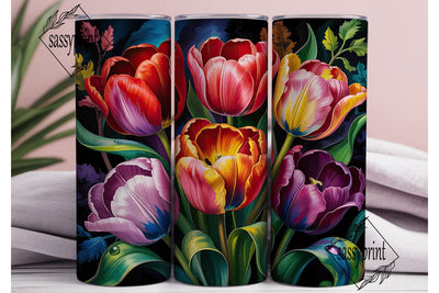Stained Glass Tulips 20oz Tumbler Wrap Sublimation sassyprint 