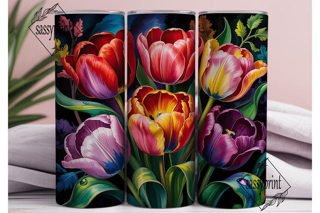 Stained Glass Tulips 20oz Tumbler Wrap Sublimation sassyprint 