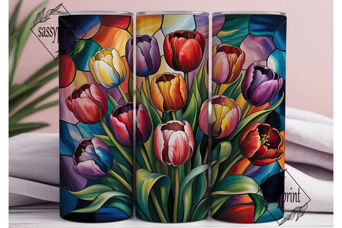Stained Glass Tulips 20oz Tumbler Wrap Sublimation sassyprint 