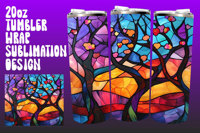 Stained Glass Tumbler Wrap 20oz 3D Tree PNG Sublimation afrosvg 