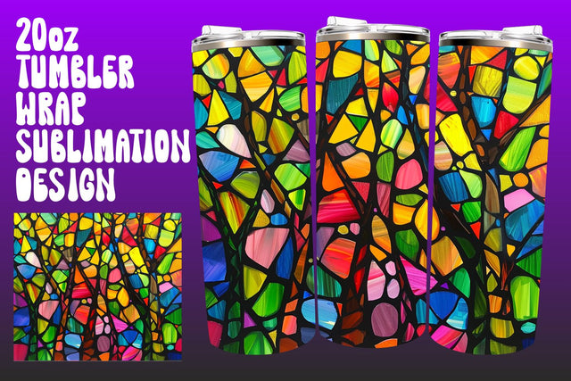 Stained Glass Tumbler Wrap 20oz 3D Tree PNG Sublimation afrosvg 