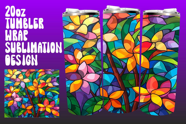 Stained Glass Tumbler Wrap 20oz Art Tree PNG Sublimation afrosvg 