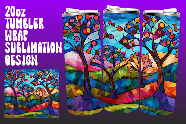 Stained Glass Tumbler Wrap 20oz Spring Tree PNG Sublimation afrosvg 
