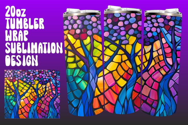 Stained Glass Tumbler Wrap 20oz Tree Art PNG Sublimation afrosvg 