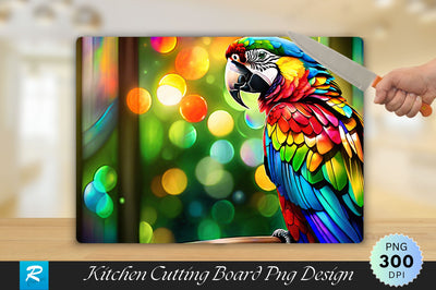 Stained Glass Vibrant Macaw Parrot Cutting Board Sublimation Regulrcrative 