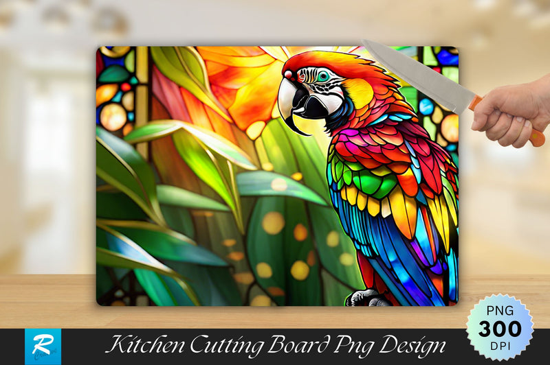 Stained Glass Vibrant Macaw Parrot Cutting Board Sublimation Regulrcrative 