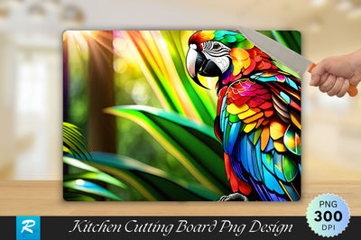Stained Glass Vibrant Macaw Parrot Cutting Board Sublimation Regulrcrative 