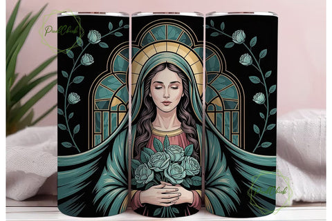Stained Glass Virgin Mary 20oz Tumbler Sublimation PixelChick 