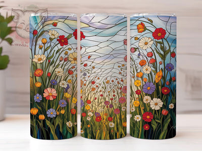 Stained Glass Wildflower 20oz Tumbler, Wildflower Cup Wrap, Artistic Floral Design, Sublimation Tumbler Wrap, 20Oz Tumbler Design, Colorful Glass Cup, Stylish Wildflower Wrap Sublimation Lara' s Designs 
