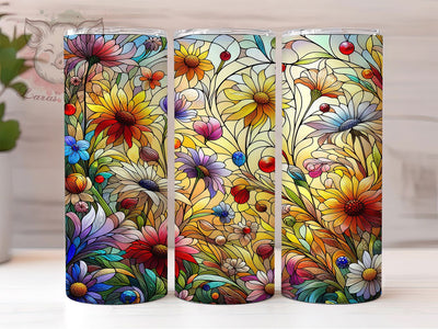 Stained Glass Wildflower 20oz Tumbler, Wildflower Cup Wrap, Artistic Floral Design, Sublimation Tumbler Wrap, 20Oz Tumbler Design, Colorful Glass Cup, Stylish Wildflower Wrap Sublimation Lara' s Designs 