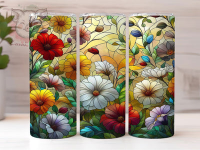 Stained Glass Wildflower 20oz Tumbler, Wildflower Cup Wrap, Artistic Floral Design, Sublimation Tumbler Wrap, 20Oz Tumbler Design, Colorful Glass Cup, Stylish Wildflower Wrap Sublimation Lara' s Designs 