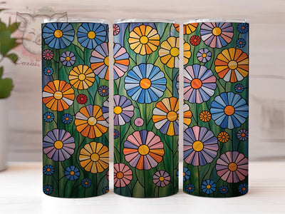 Stained Glass Wildflower Tumbler, Colorful Floral Tumbler, Stylish 20oz Wrap, Sublimation Design, Trendy Gift Idea, Faux Glass Wrap, Botanical Wildflower Tumbler Sublimation Lara' s Designs 