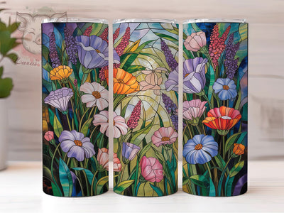 Stained Glass Wildflower Tumbler, Colorful Floral Tumbler, Stylish 20oz Wrap, Sublimation Design, Trendy Gift Idea, Faux Glass Wrap, Botanical Wildflower Tumbler Sublimation Lara' s Designs 