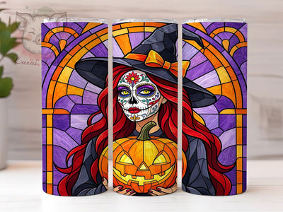 Stained Glass Witch 20oz Tumbler, Stained glass witch, Halloween tumbler wrap, 20oz skinny tumbler, Witch print design, Sublimation halloween design, Mosaic witch pattern, Stained glass design Sublimation Lara' s Designs 