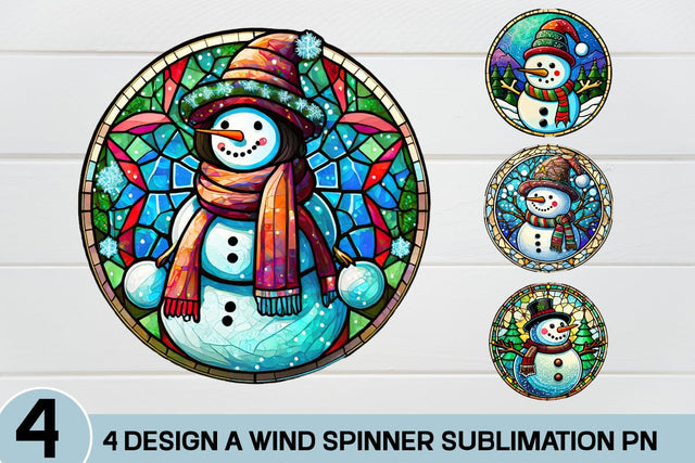 Stained Glass with Christmas snowman Sublimation Design SVG designmaster24 