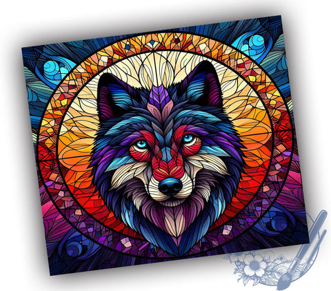 Stained Glass Wolf 20oz Skinny Tumbler, Glass Wolf Tumbler Png, Straight & Tapered Tumbler Wrap, Instant Digital Download Sublimation ToriDesigns 