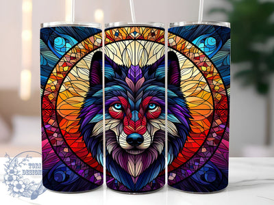 Stained Glass Wolf 20oz Skinny Tumbler, Glass Wolf Tumbler Png, Straight & Tapered Tumbler Wrap, Instant Digital Download Sublimation ToriDesigns 