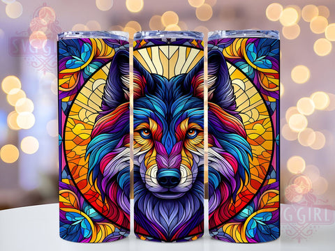 Stained Glass Wolf 20oz Tumbler Wrap Sublimation Design, Straight Tapered Tumbler Wrap, Wolf Tumbler Png, Instant Digital Download Sublimation SvggirlplusArt 
