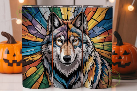 Stained Glass Wolf 20oz Tumbler Wrap Sublimation PixelChick 