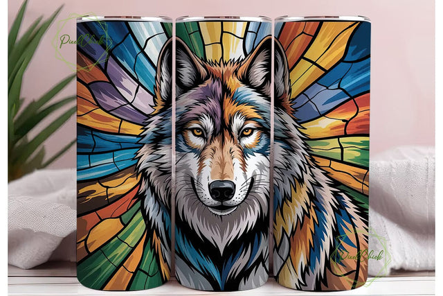 Stained Glass Wolf 20oz Tumbler Wrap Sublimation PixelChick 