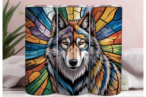Stained Glass Wolf 20oz Tumbler Wrap Sublimation PixelChick 