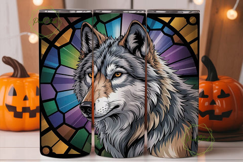 Stained Glass Wolf 20oz Tumbler Wrap Sublimation PixelChick 