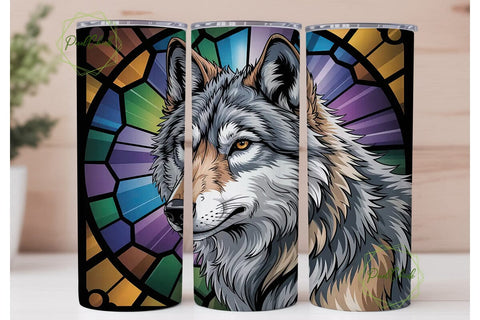 Stained Glass Wolf 20oz Tumbler Wrap Sublimation PixelChick 