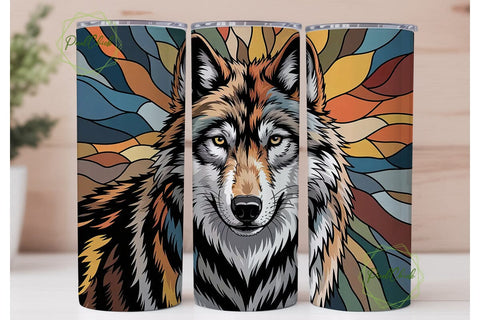 Stained Glass Wolf 20oz Tumbler Wrap Sublimation PixelChick 