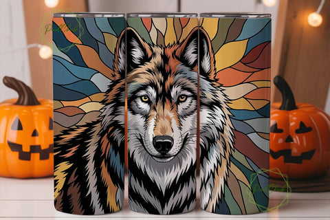 Stained Glass Wolf 20oz Tumbler Wrap Sublimation PixelChick 