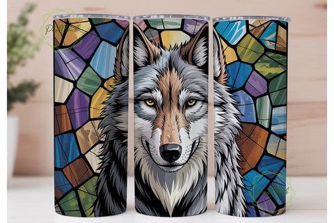 Stained Glass Wolf 20oz Tumbler Wrap Sublimation PixelChick 