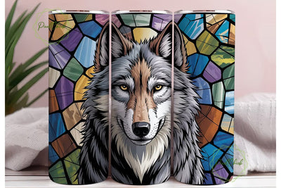 Stained Glass Wolf 20oz Tumbler Wrap Sublimation PixelChick 