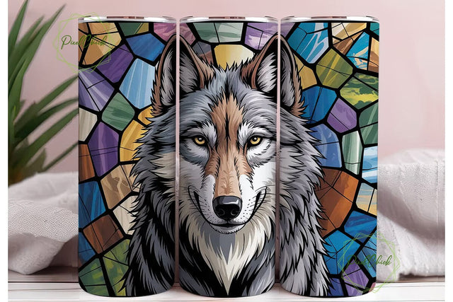 Stained Glass Wolf 20oz Tumbler Wrap Sublimation PixelChick 