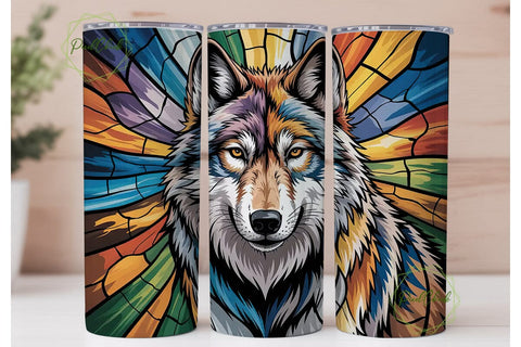 Stained Glass Wolf 20oz Tumbler Wrap Sublimation PixelChick 