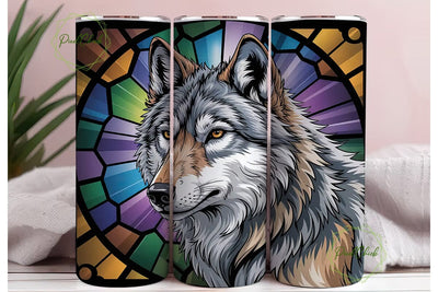 Stained Glass Wolf 20oz Tumbler Wrap Sublimation PixelChick 