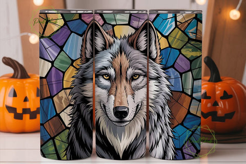 Stained Glass Wolf 20oz Tumbler Wrap Sublimation PixelChick 