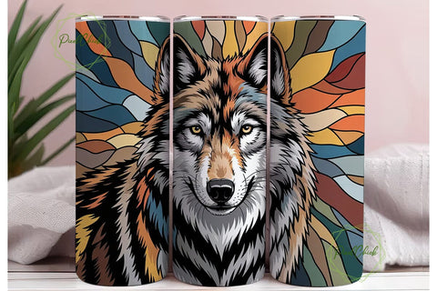 Stained Glass Wolf 20oz Tumbler Wrap Sublimation PixelChick 