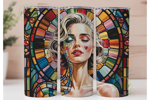 Stained Glass Woman 20oz Tumbler Wrap Sublimation PixelChick 