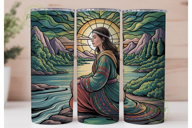Stained Glass Woman 20oz Tumbler Wrap Sublimation PixelChick 