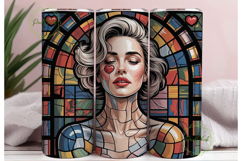 Stained Glass Woman 20oz Tumbler Wrap Sublimation PixelChick 