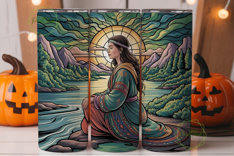 Stained Glass Woman 20oz Tumbler Wrap Sublimation PixelChick 