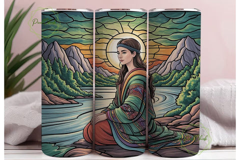 Stained Glass Woman 20oz Tumbler Wrap Sublimation PixelChick 