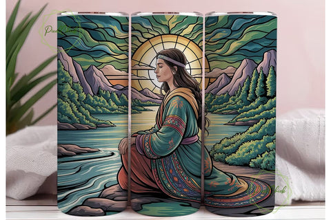 Stained Glass Woman 20oz Tumbler Wrap Sublimation PixelChick 