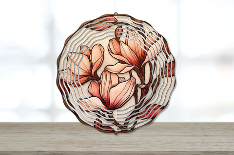 Stained Glass Wood Burned Magnolia Flowers Wind Spinner Bundle Sublimation Regulrcrative 