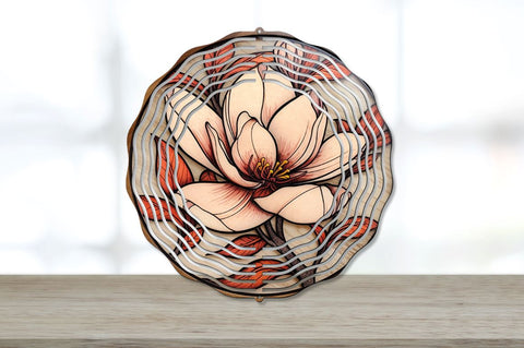 Stained Glass Wood Burned Magnolia Flowers Wind Spinner Bundle Sublimation Regulrcrative 