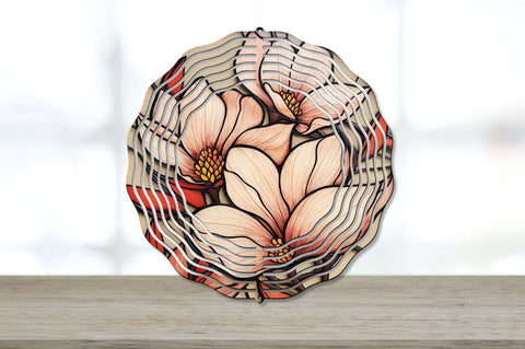 Stained Glass Wood Burned Magnolia Flowers Wind Spinner Bundle Sublimation Regulrcrative 